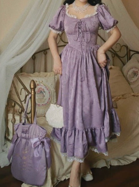 Vintage Purple Jacquard Dress