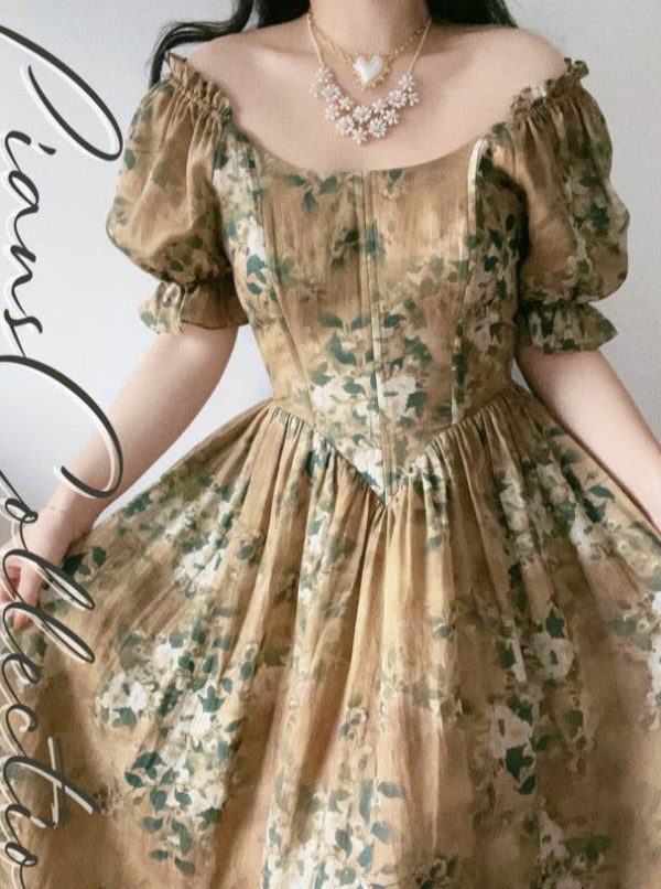 Vintage Floral Round Neck Dress